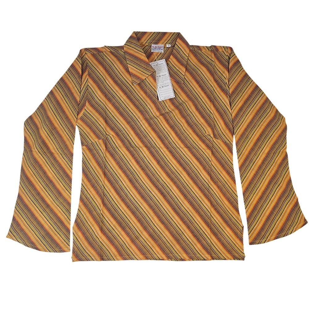 Far Out Fashion Womens Large Orange Brown Diagonal Stripe Retro‎ 70s Bell Sleeve